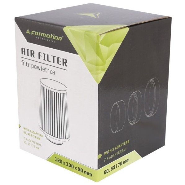 Filtru Aer Sport, Conic 120X130X90 Mm, Verde Lime / Crom, Adaptoare: 60, 63, 70 MM Carmotion 86009